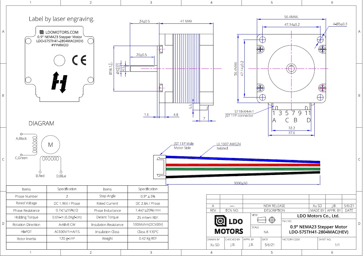 LDO NEMA 23 motor LDO-57STH56-2804MAC – Printed Solid